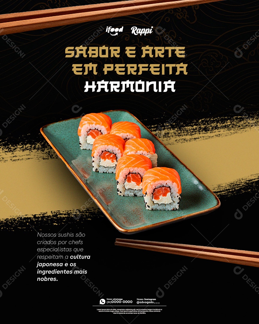 Post Sushi Sabor e Arte Social Media PSD Editável