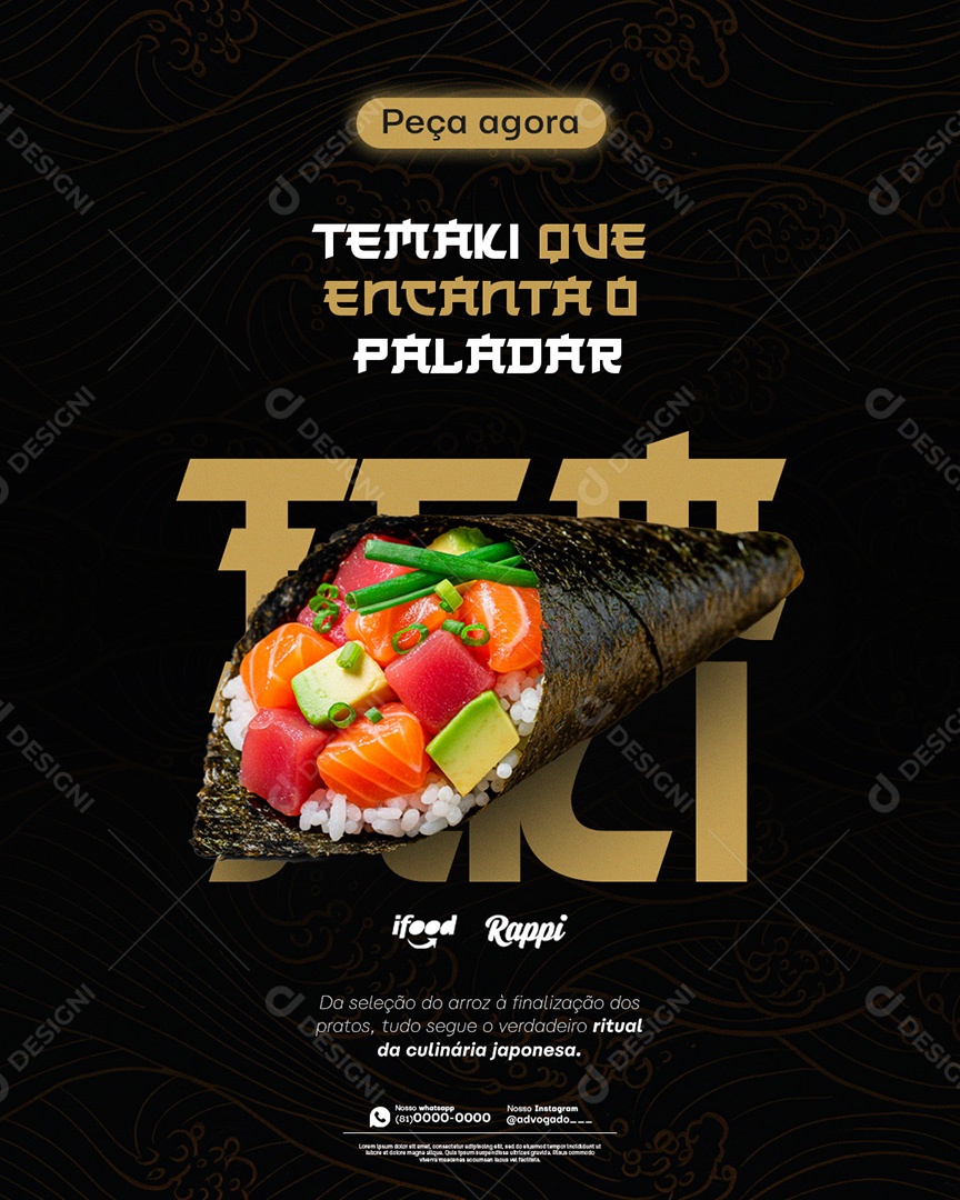 Post Sushi Temaki Social Media PSD Editável