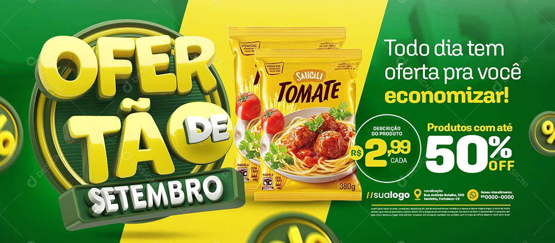 Banner Ofertão de Setembro Supermercado Oferta pra Você Economizar Social Media PSD Editável