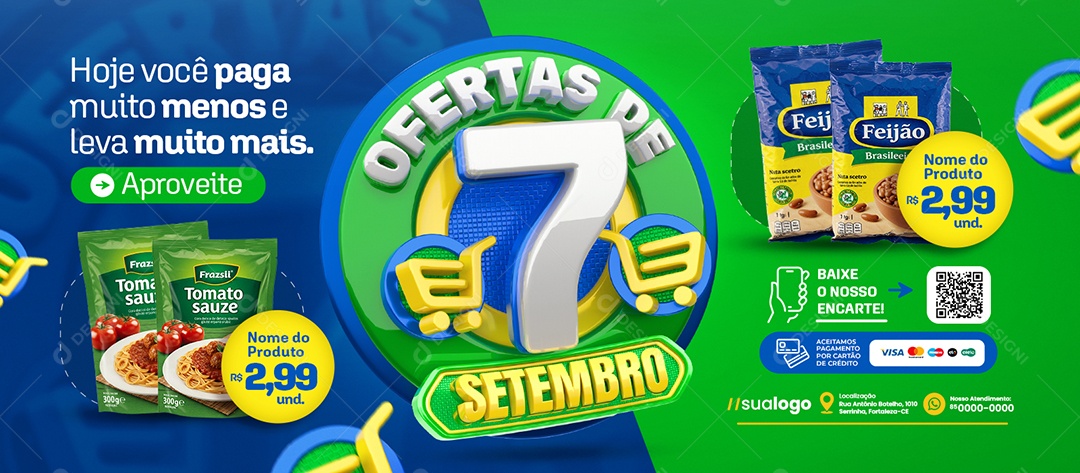Banner Ofertas 7 de Setembro Supermercado Feijão Social Media PSD Editável