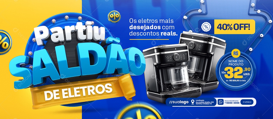 Banner Partiu Saldão Loja de Eletrodoméstico Cafeteira Social Media PSD Editável