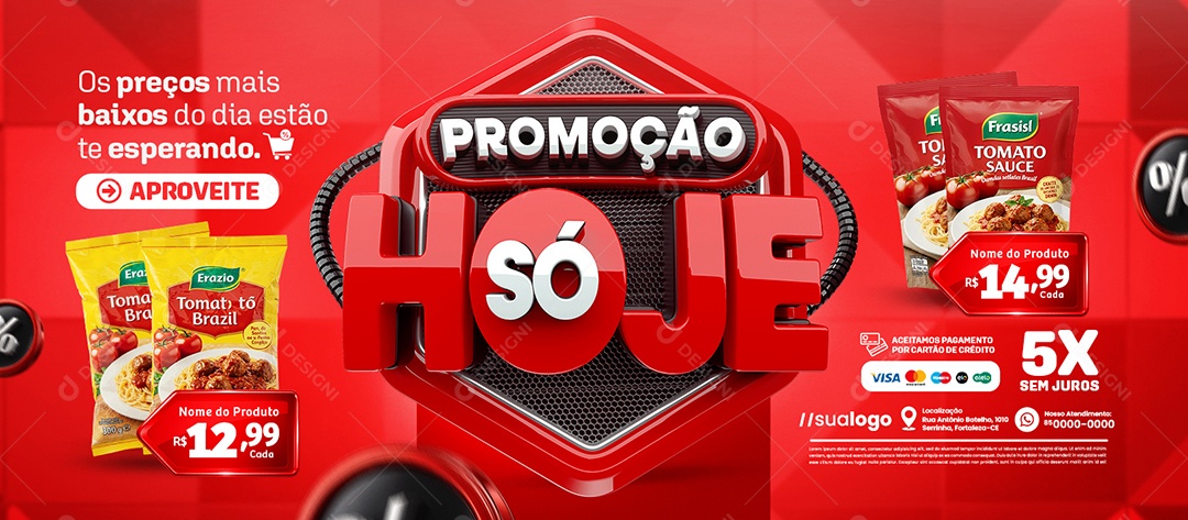 Banner Promoção Só Hoje Supermercado Extrato de Tomate Social Media PSD Editável