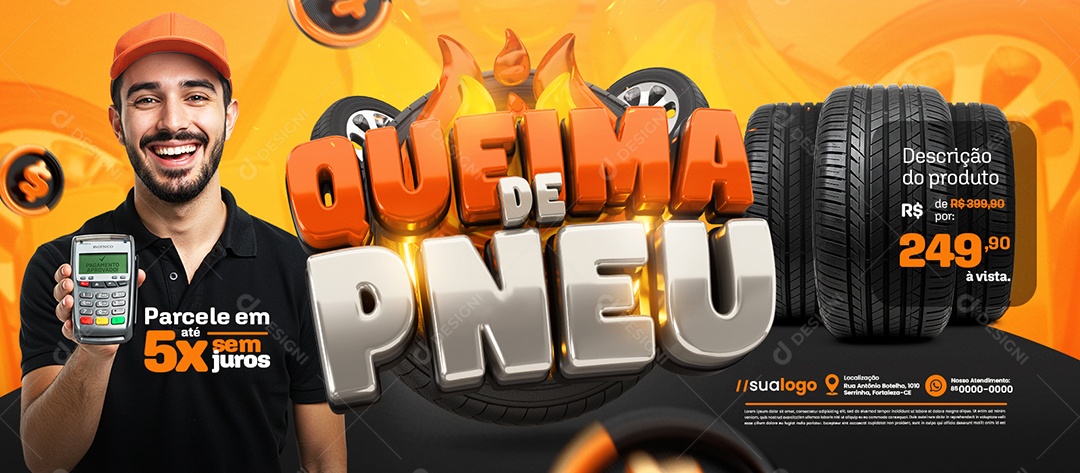 Banner Queima de Pneu Parcele em Até 5x Sem Juros Social Media PSD Editável