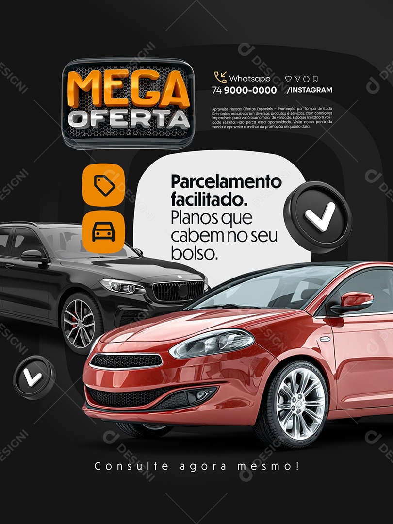 Mega Oferta Concessionária Parcelamento Facilitado Social Media PSD Editável