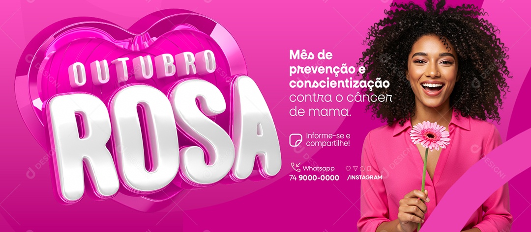 Banner Outubro Rosa Mês de Prevenção e Conscientização Contra o Câncer de Mama Social Media PSD Editável