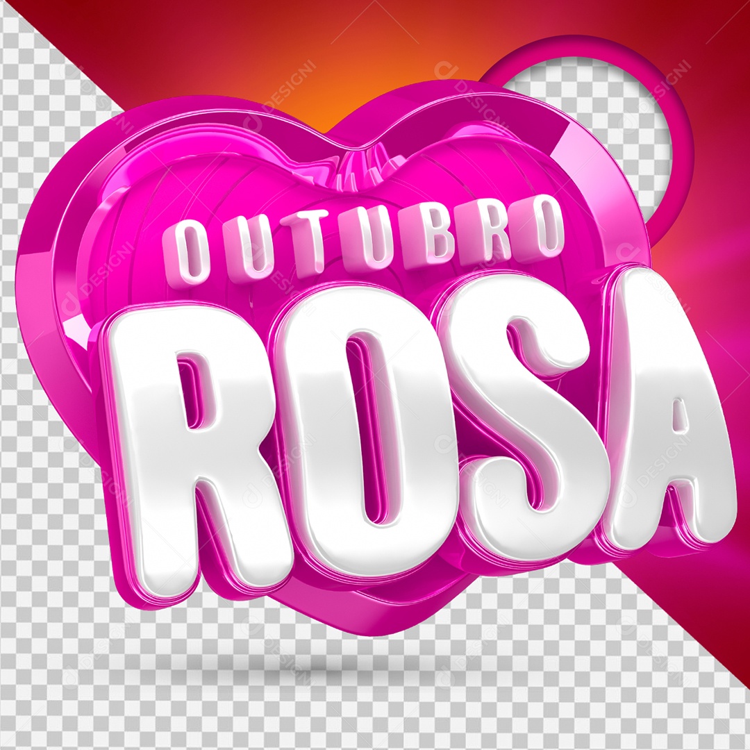 Outubro Rosa Selo 3D para Composição PSD