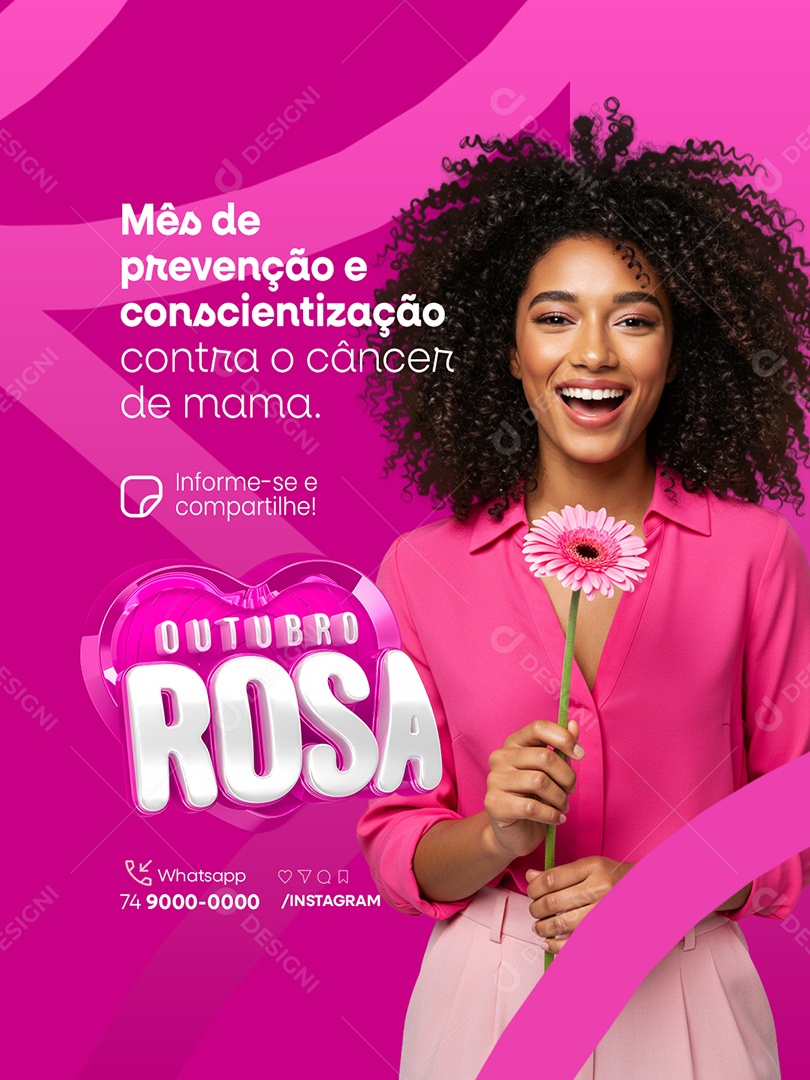 Outubro Rosa Mês de Prevenção e Conscientização Contra o Câncer de Mama Social Media PSD Editável