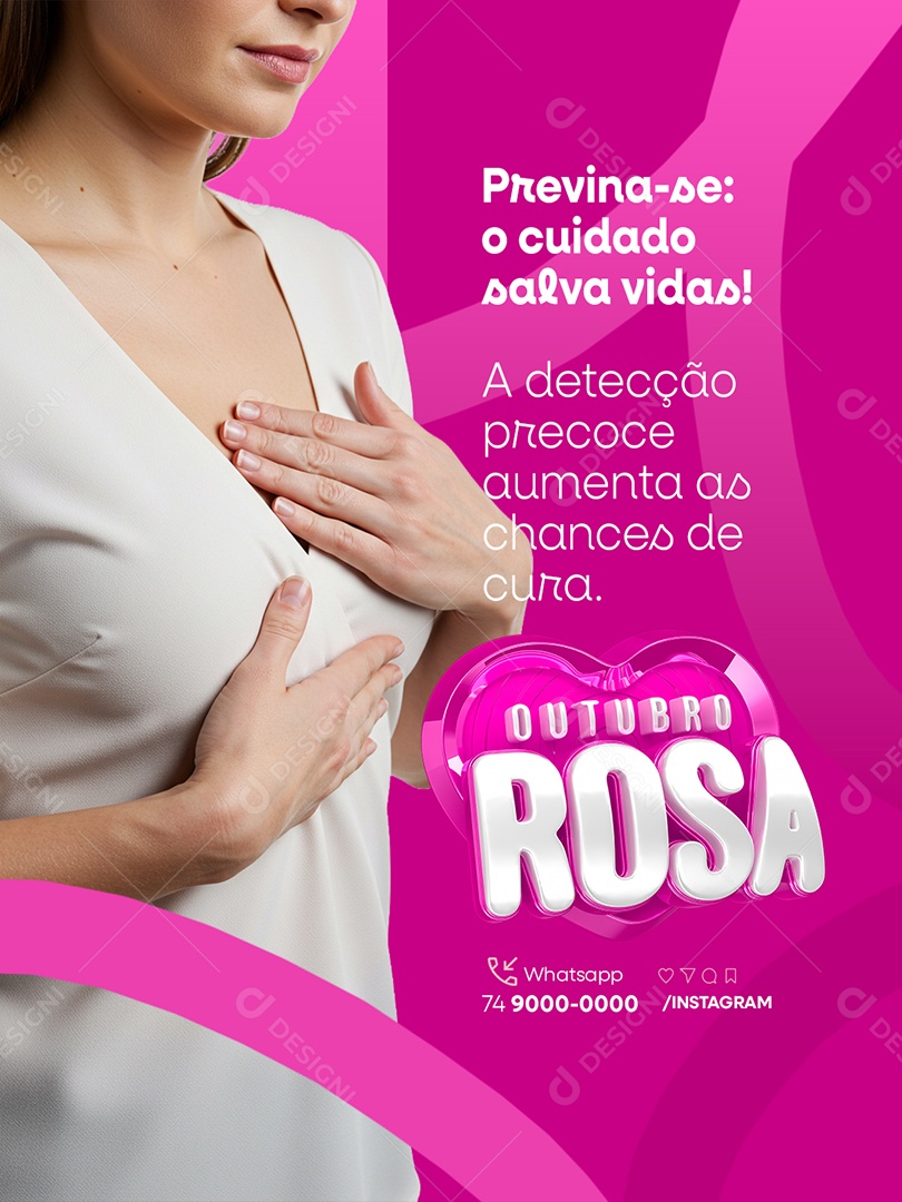 Outubro Rosa Previna-Se o Cuidado Salva Vidas Social Media PSD Editável