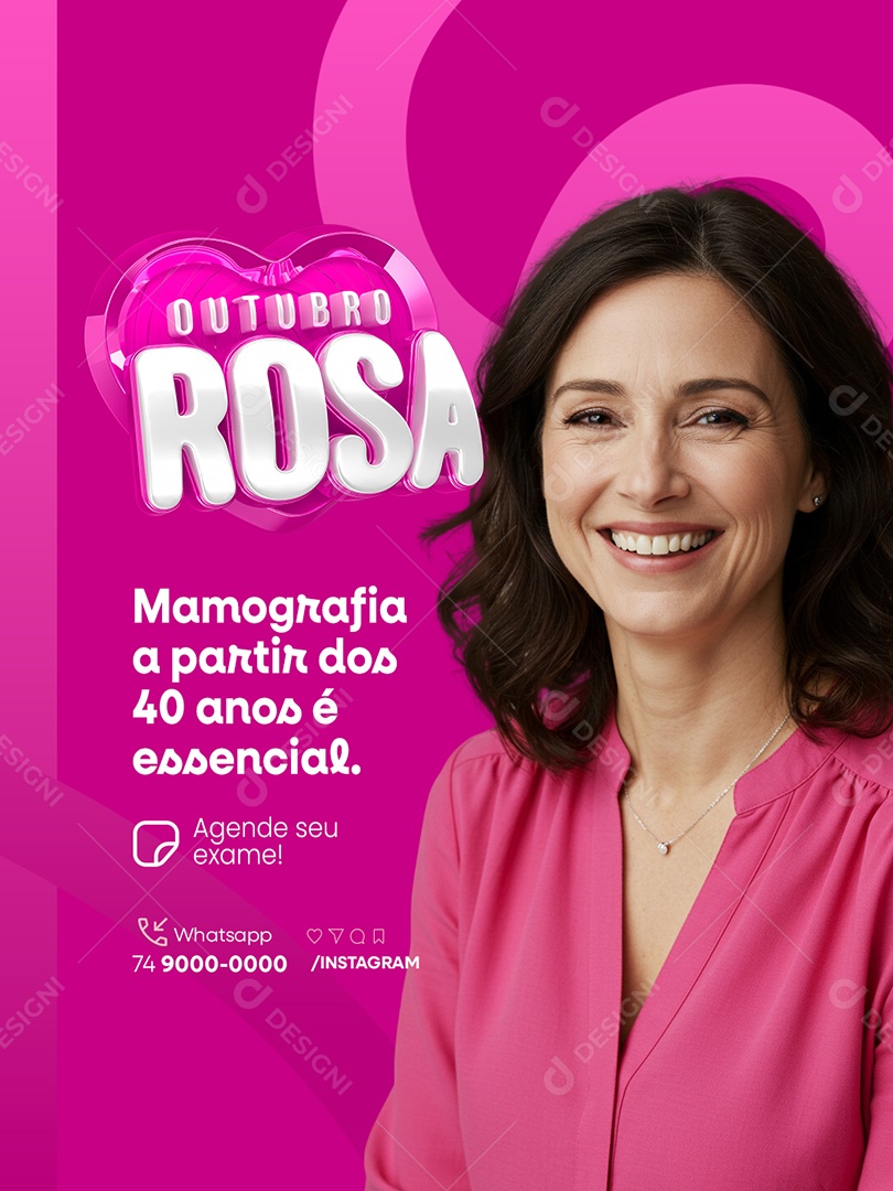 Outubro Rosa Mamografia Agende seu Exame Social Media PSD Editável