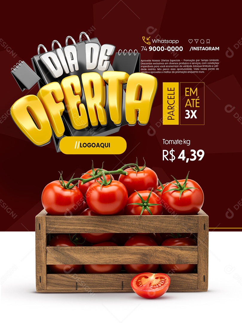 Dia de Oferta Supermercado Tomate Parcele em Até 3x Social Media PSD Editável