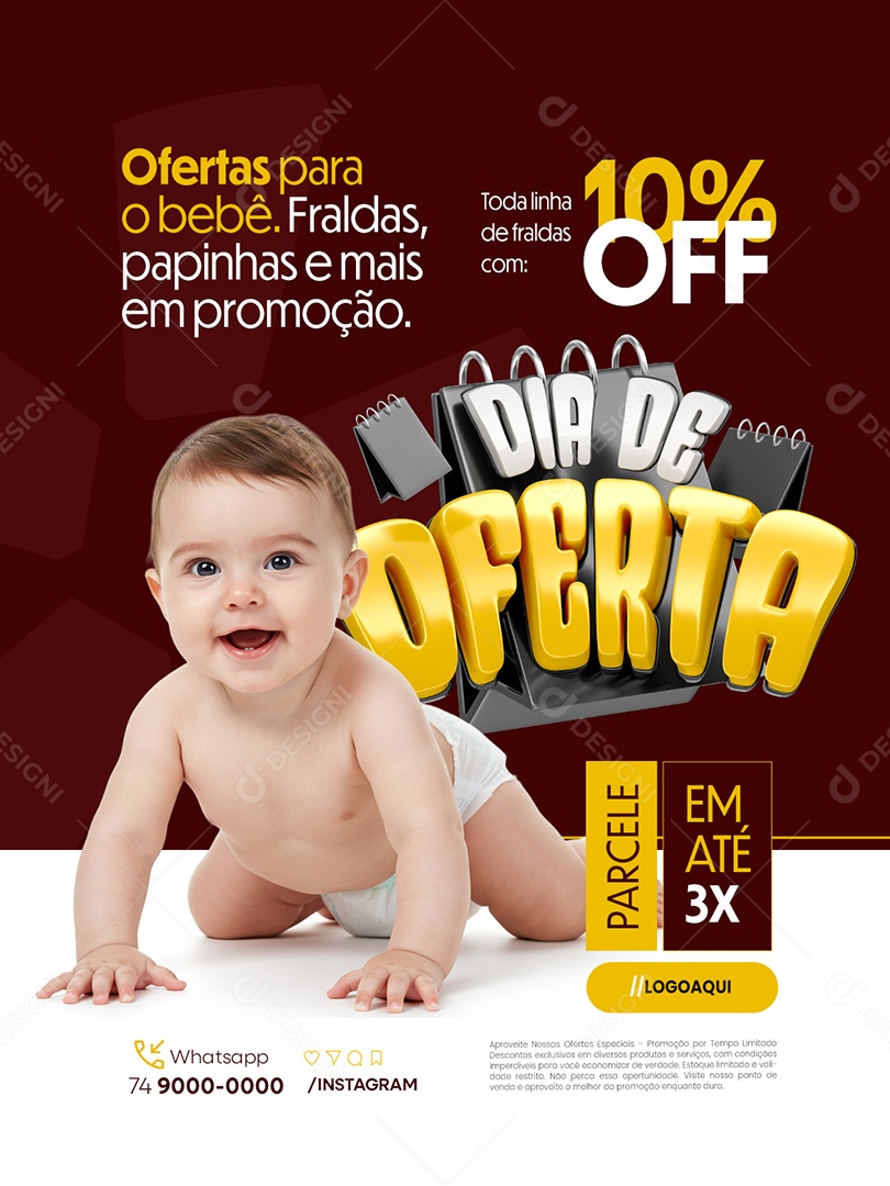 Dia de Oferta Supermercado Ofertas para o Bebê Fraldas Social Media PSD Editável