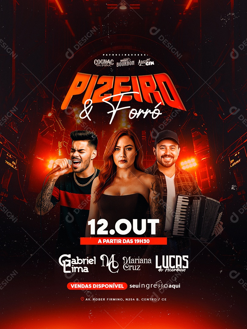 Flyer Próximos Shows Pizeiro e Forró Social Media PSD Editável