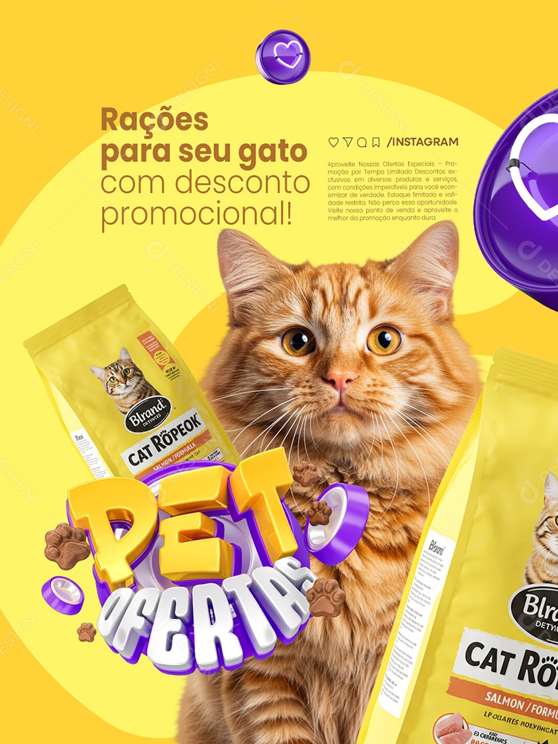Pet Ofertas Petshop Rações para Seu Gato Social Media PSD Editável