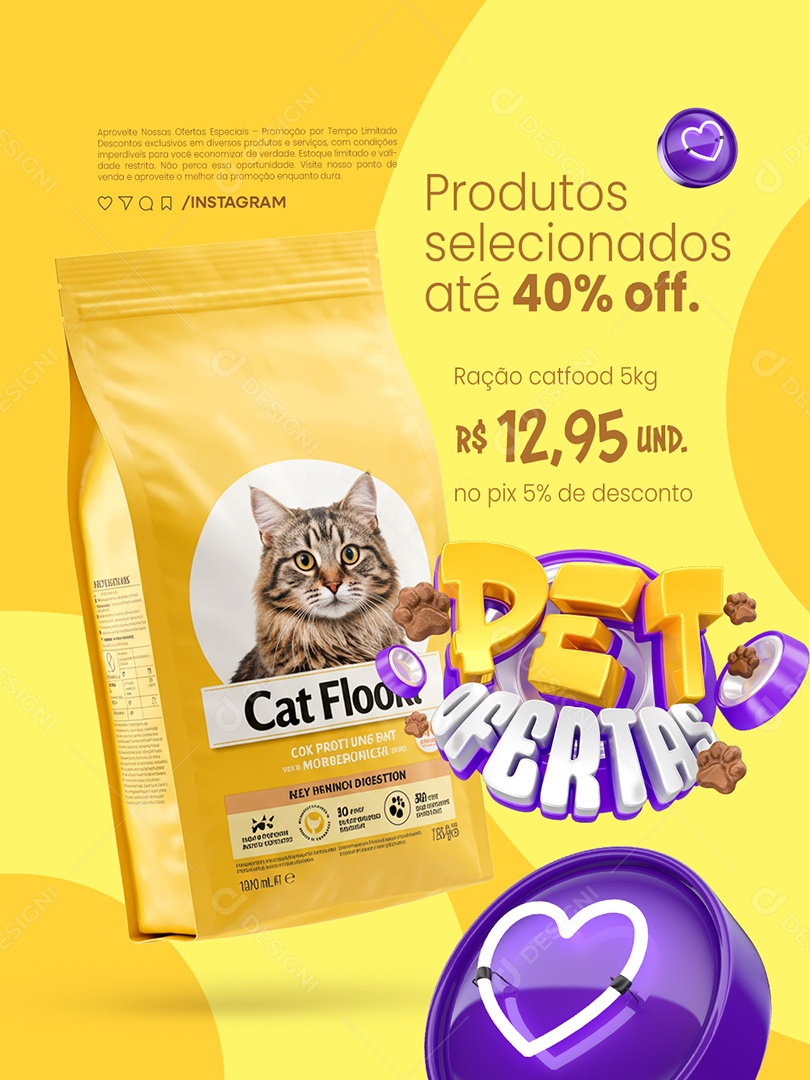 Pet Ofertas Petshop Ração Catfood Produtos Selecionados Até 40% Off Social Media PSD Editável