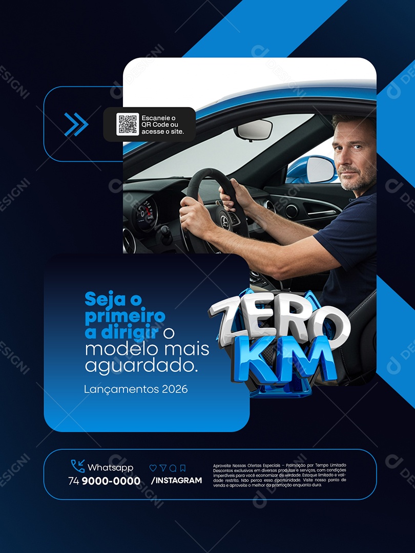 Zero KM Concessionária Seja o Primeiro a Dirigir Social Media PSD Editável