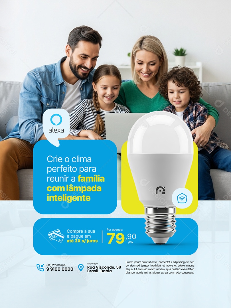 Automação Casa Inteligente Alexa Lâmpada Inteligente Social Media PSD Editável