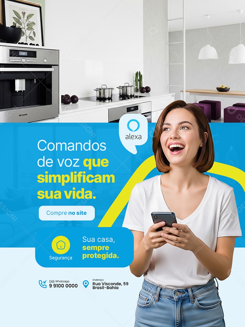 Automação Casa Inteligente Alexa Comandos de Voz Social Media PSD Editável