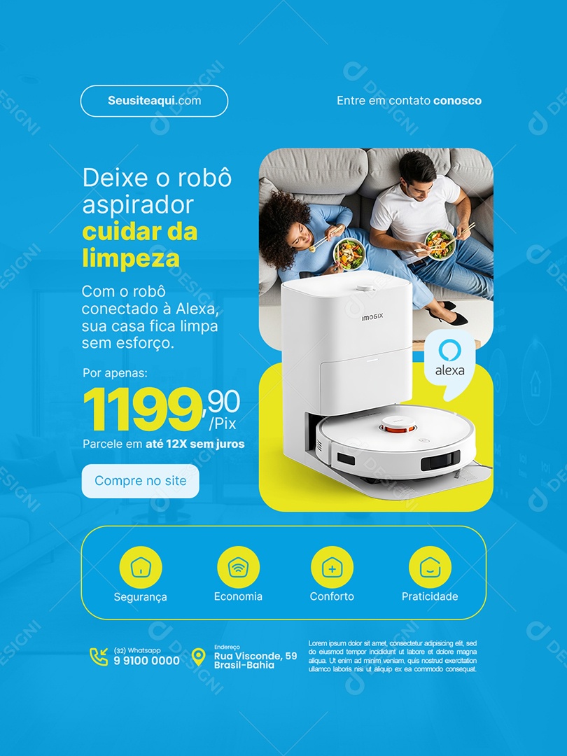 Automação Casa Inteligente Deixe o Robô Aspirador Cuidar da Limpeza Social Media PSD Editável