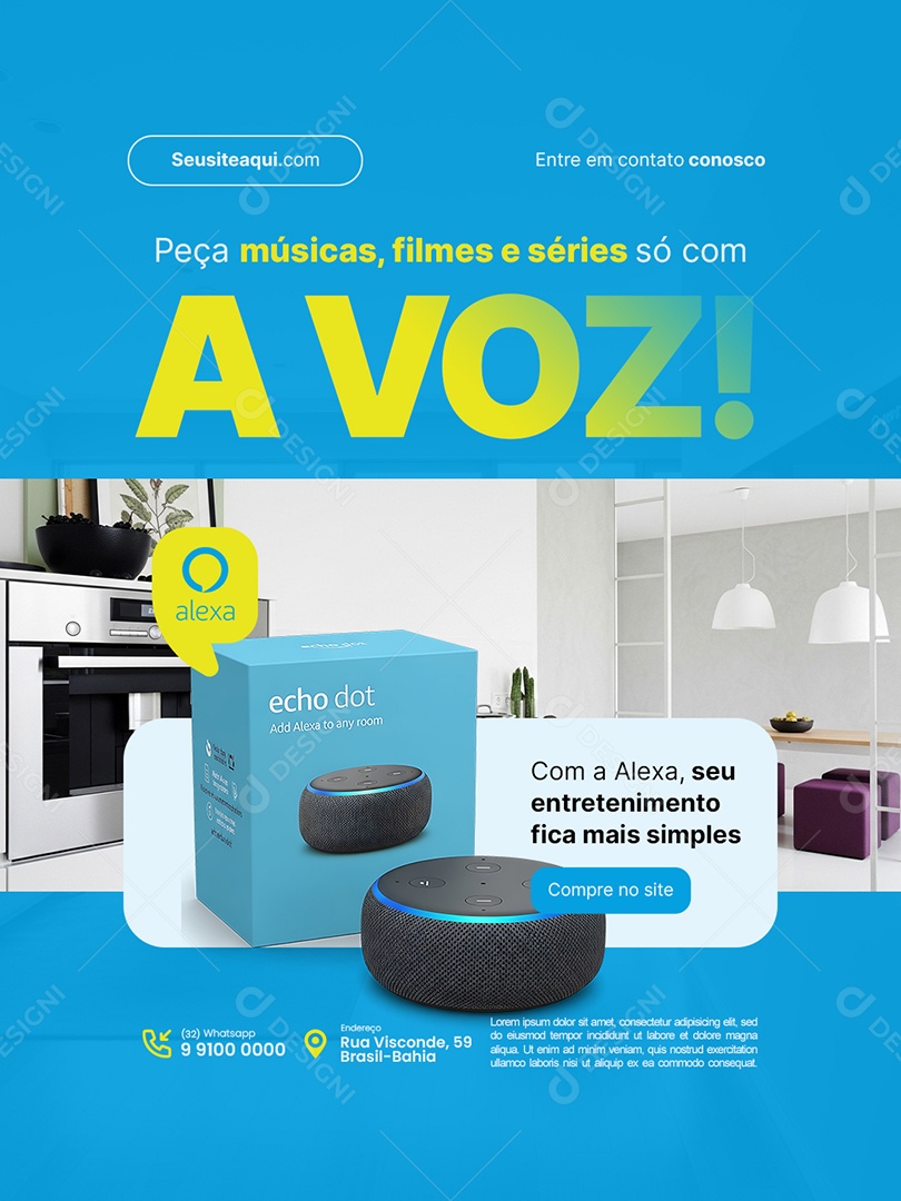 Automação Casa Inteligente Peça Músicas Filmes e Séries Só com a Voz Social Media PSD Editável