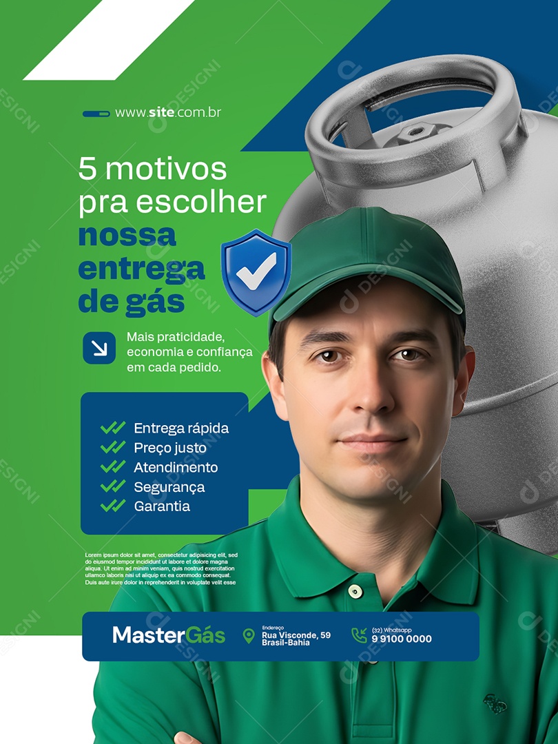 Distribuidora de Gás Cinco Motivos pra Escolher Nossa Entrega de Gás Social Media PSD Editável