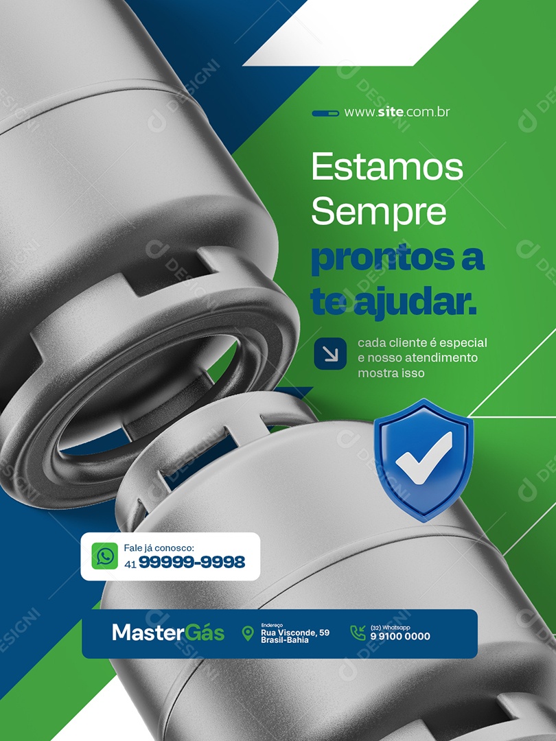 Distribuidora de Gás Estamos Sempre Prontos a Te Ajudar Social Media PSD Editável