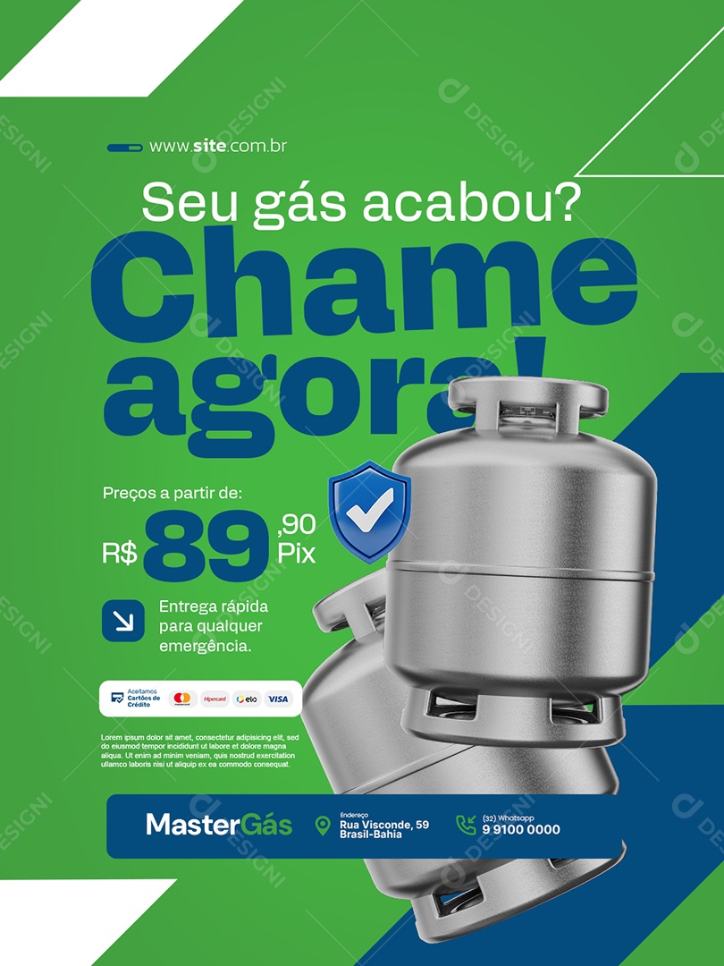 Distribuidora de Gás Chame Agora Entrega Rápida Social Media PSD Editável