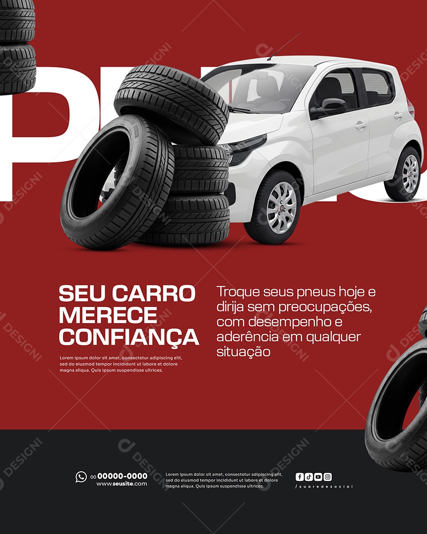 Loja de Pneus Seu Carro Merece Confiança Social Media PSD Editável
