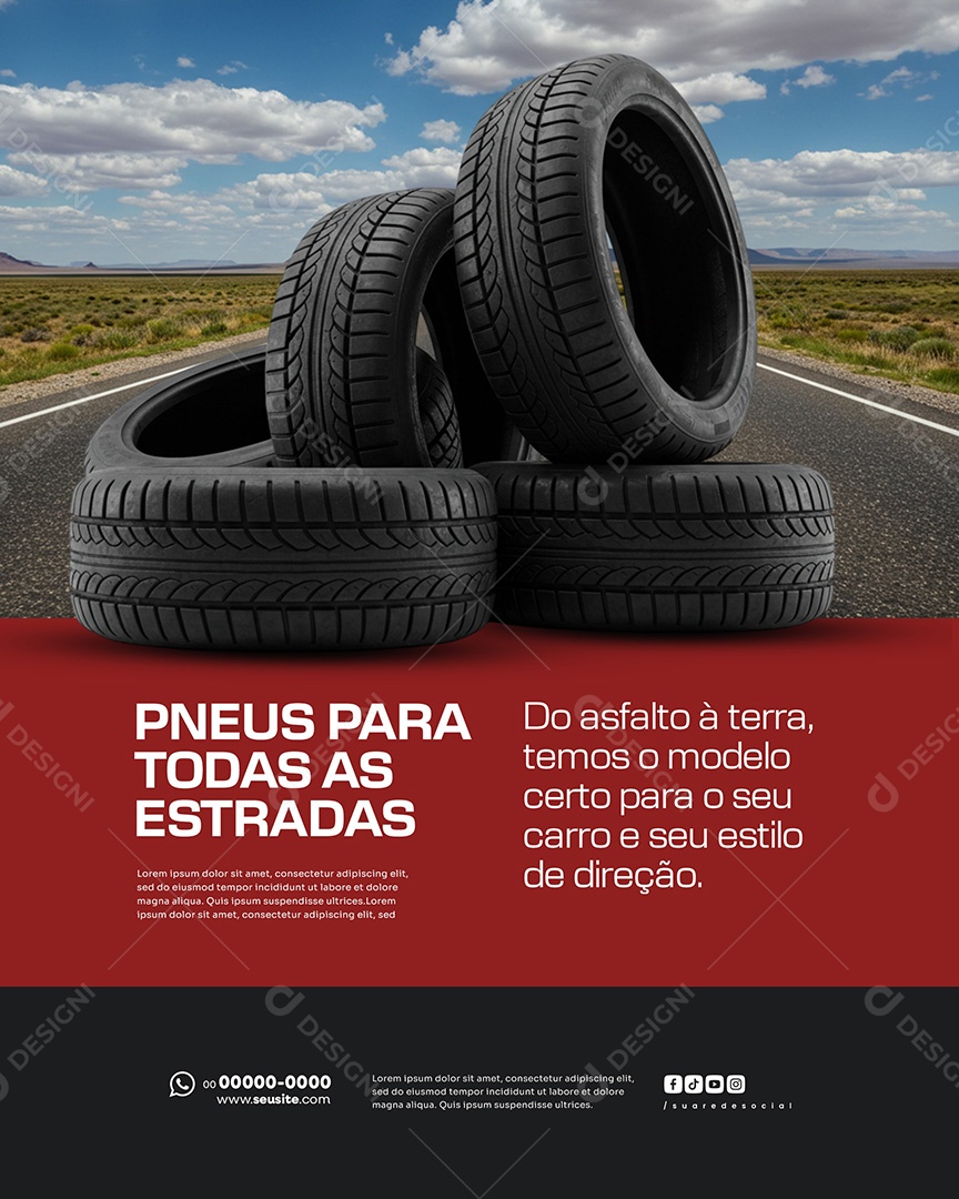Pneus Para Todas As Estradas Social Media PSD Editável