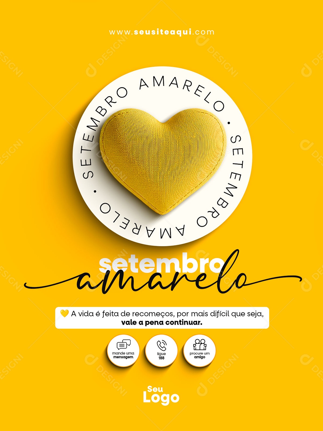 Setembro Amarelo Vale Apena Continuar Social Media PSD Editável