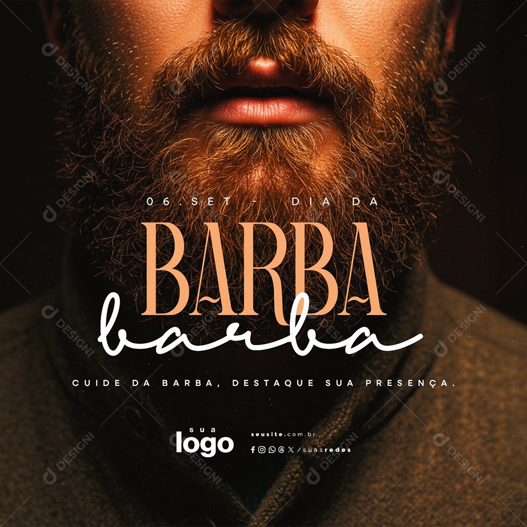 Dia da Barba 06 de Setembro Cuide da Barba Social Media PSD Editável