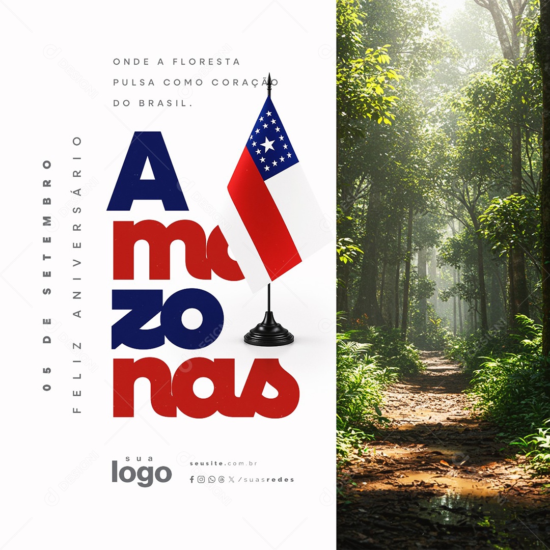 Feliz Aniversário Amazonas 05 de Setembro Social Media PSD Editável