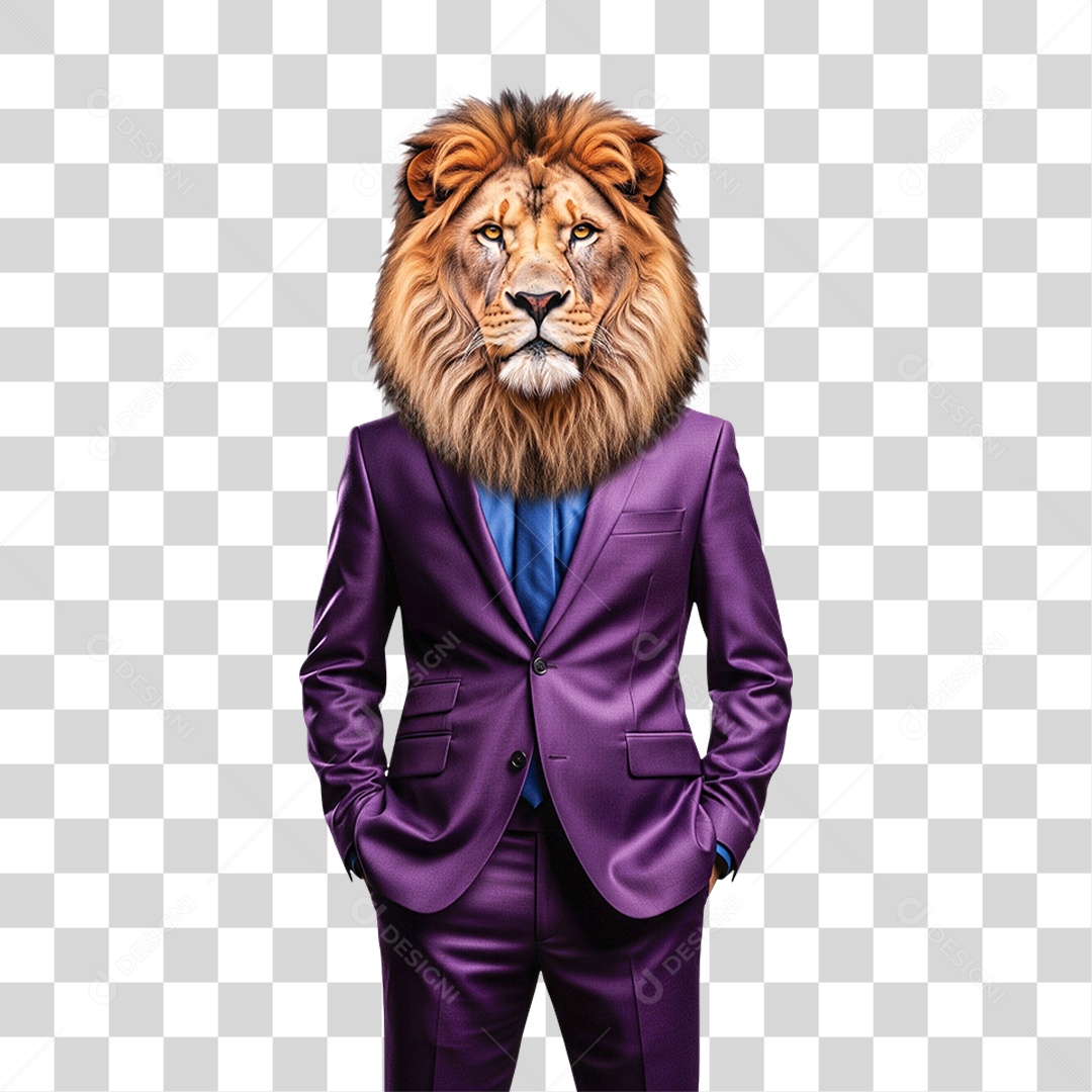 Leão com Roupas Sociais PNG Transparente