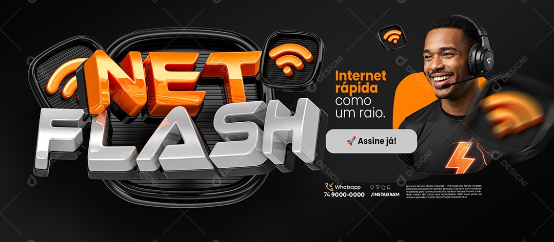 Banner Net Flash Internet Rápida como Um Raio Assine Já Social Media PSD Editável