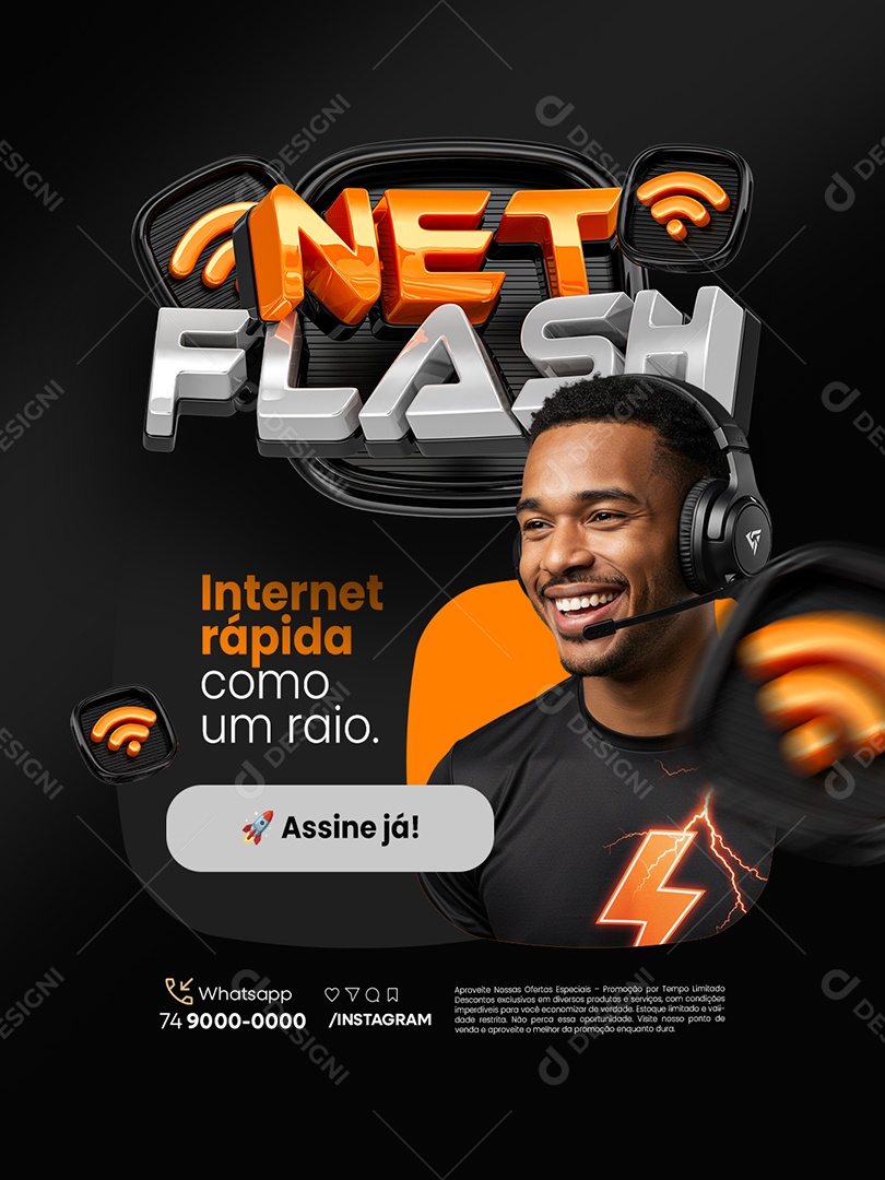 Net Flash Internet Rápida como Um Raio Assine Já Social Media PSD Editável