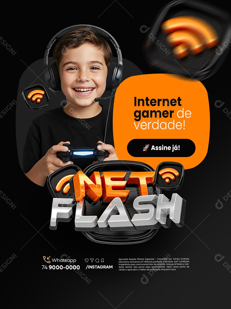 Net Flash Internet Gamer de Verdade Social Media PSD Editável