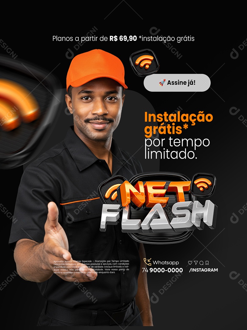Net Flash Internet Instalação Grátis Social Media PSD Editável