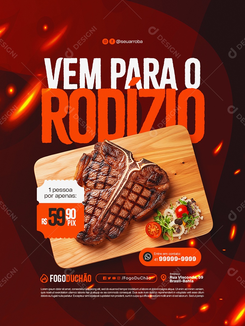 Churrascaria Vem para o Rodízio Social Media PSD Editável