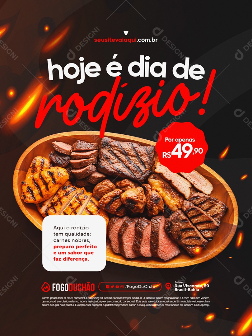 Churrascaria Hoje é Dia de Rodízio Social Media PSD Editável