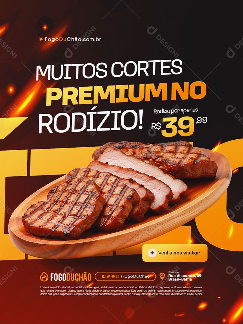Churrascaria Muitos Cortes Premium no Rodízio Social Media PSD Editável