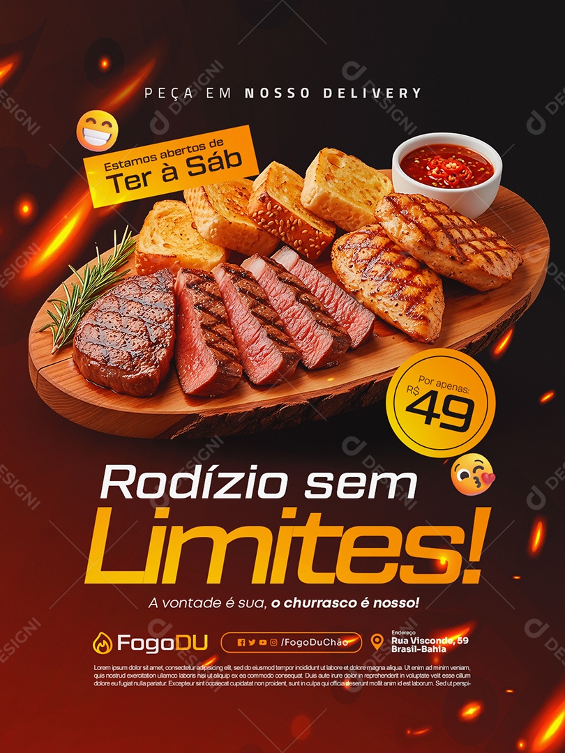 Churrascaria Peça em Nosso Delivery Social Media PSD Editável
