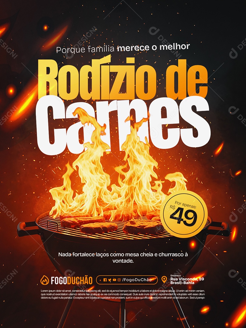 Churrascaria Porque Família Merece o Melhor Rodízio de Carnes Social Media PSD Editável