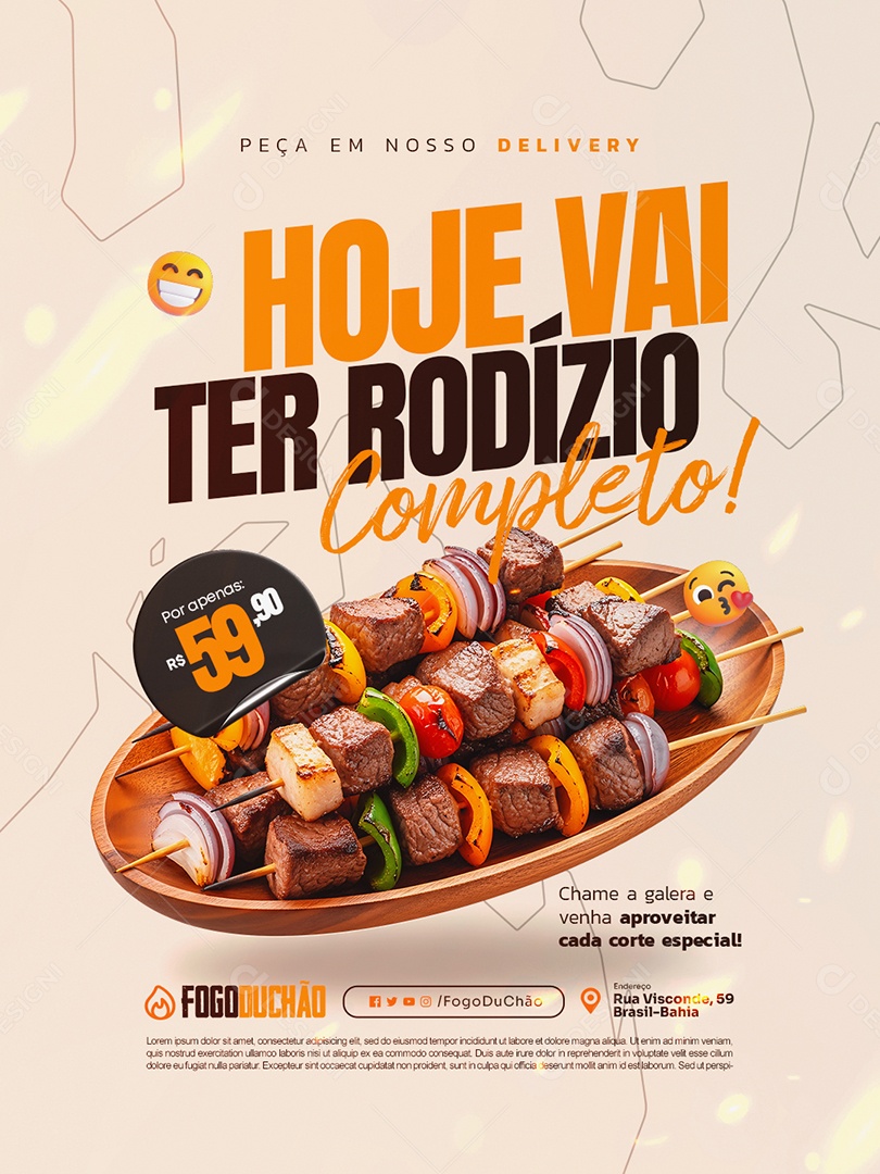 Churrascaria Hoje Vai Ter Rodízio Completo Social Media PSD Editável