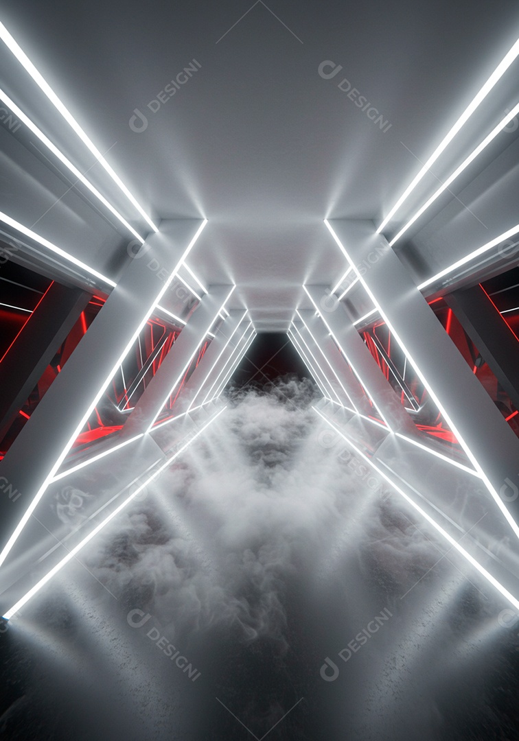 Cenário de Palco iluminado com luzes e fumaça