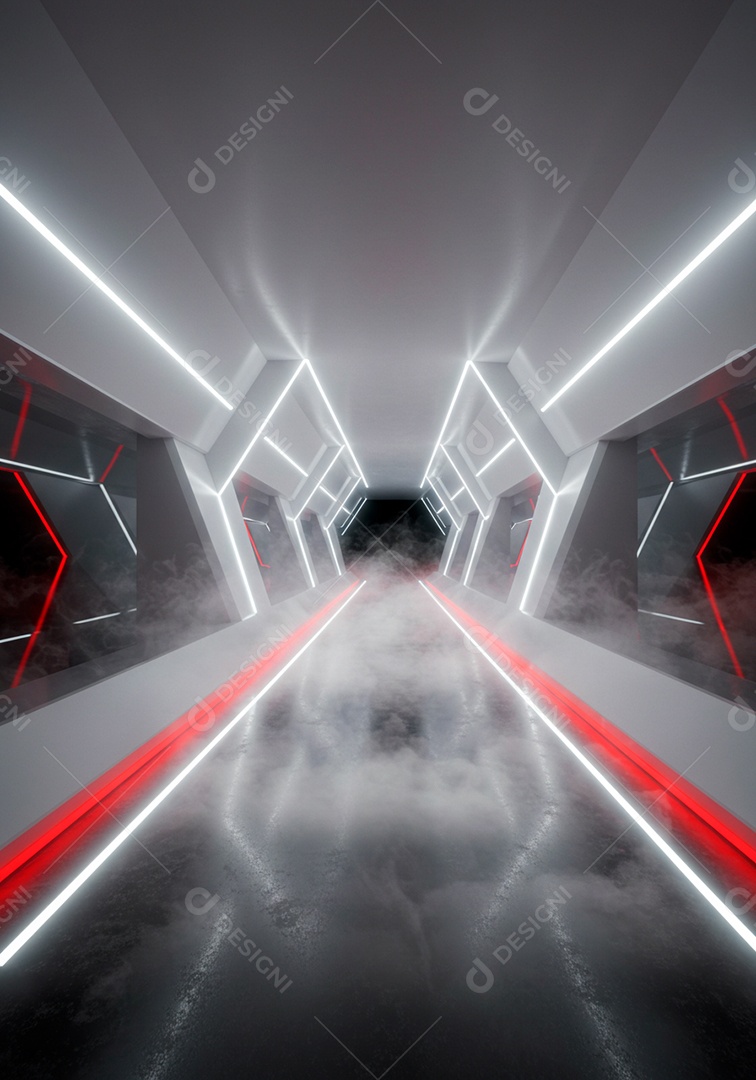 Cenário de Palco iluminado com luzes e fumaça