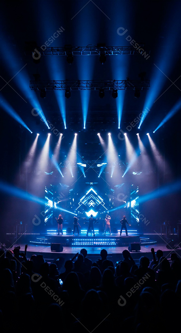 Cenário de Palco iluminado com luzes e fumaça