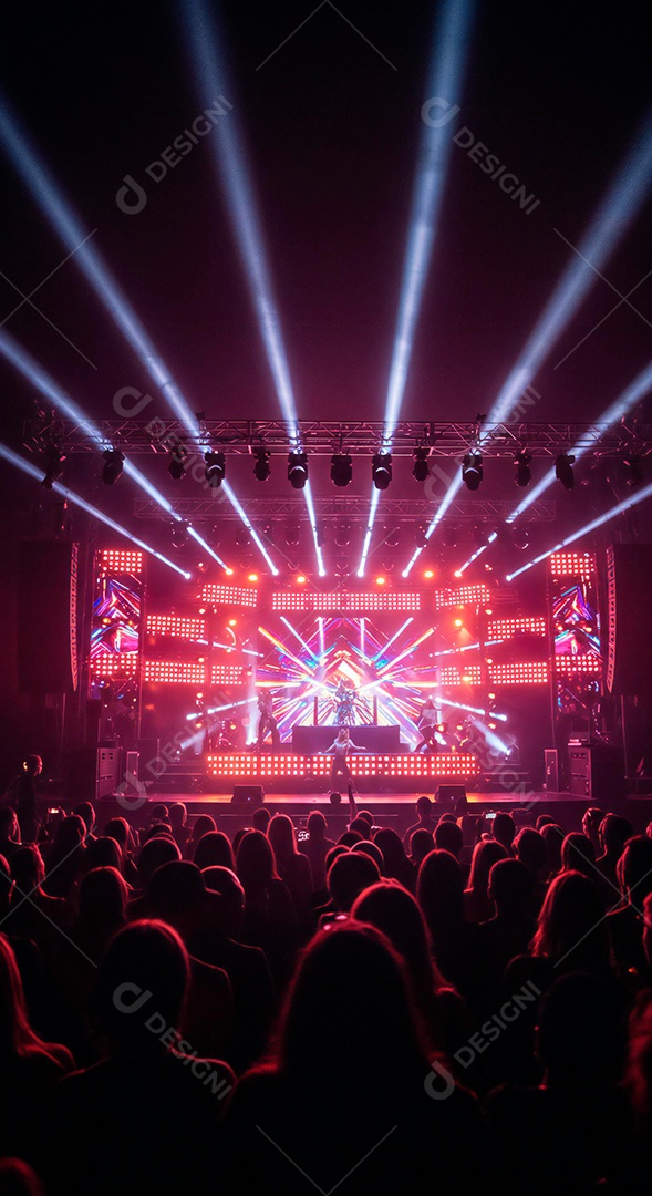 Cenário de Palco iluminado com luzes e fumaça