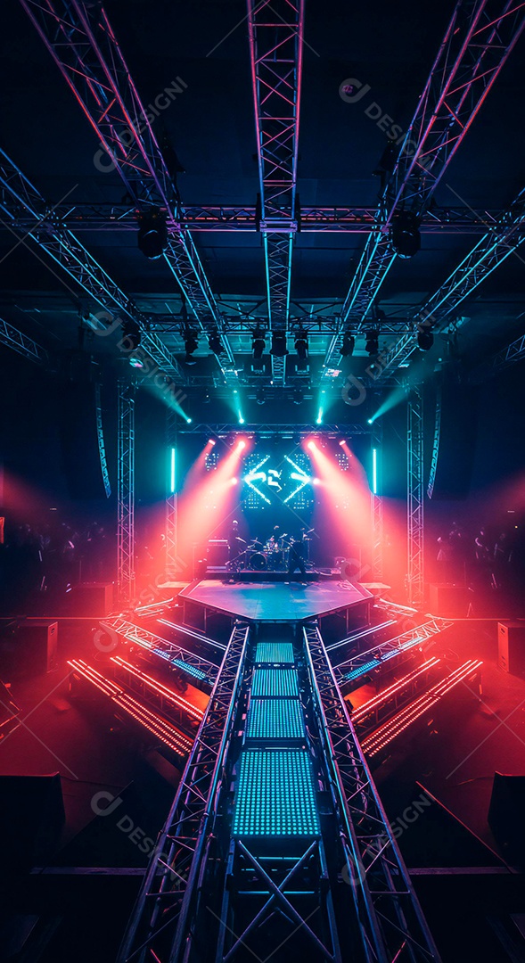Cenário de Palco iluminado com luzes e fumaça