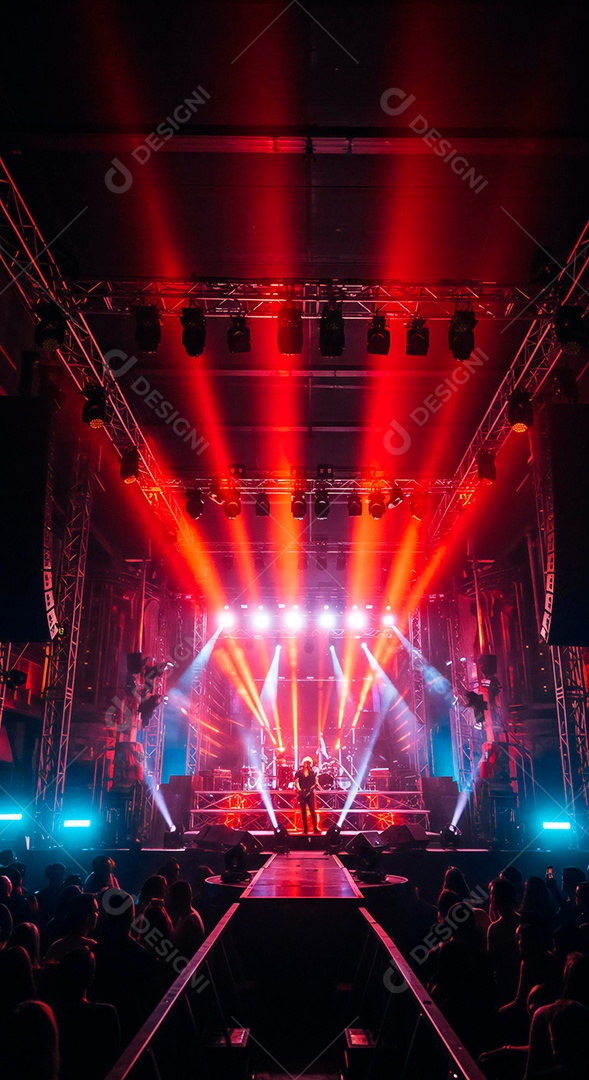 Cenário de Palco iluminado com luzes e fumaça