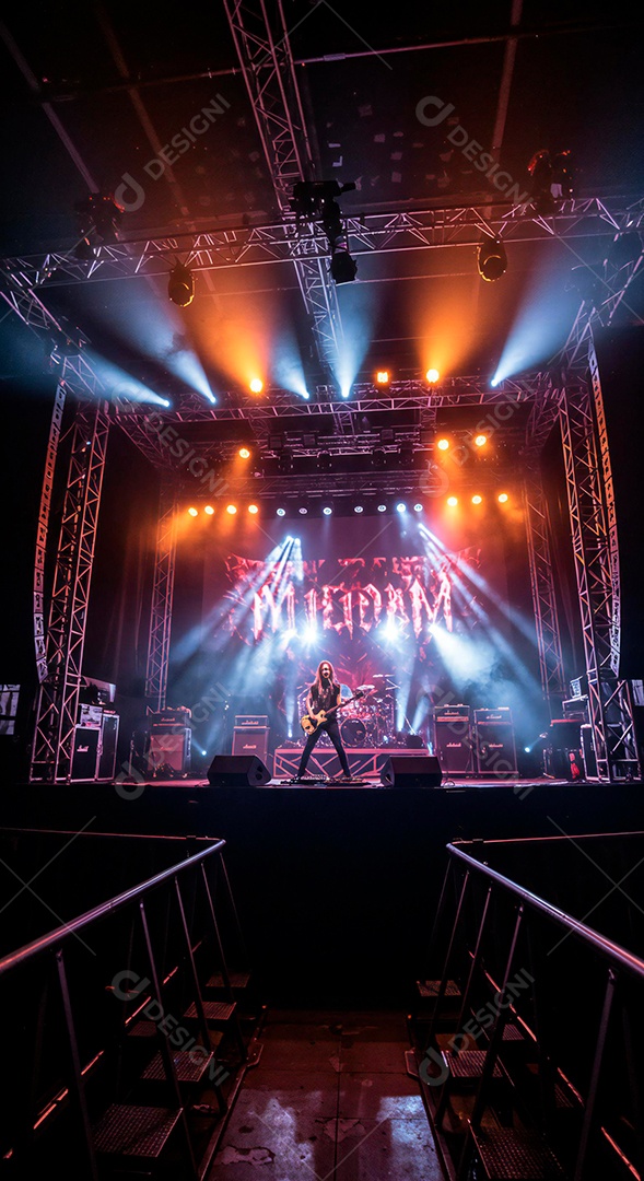 Cenário de Palco iluminado com luzes e fumaça