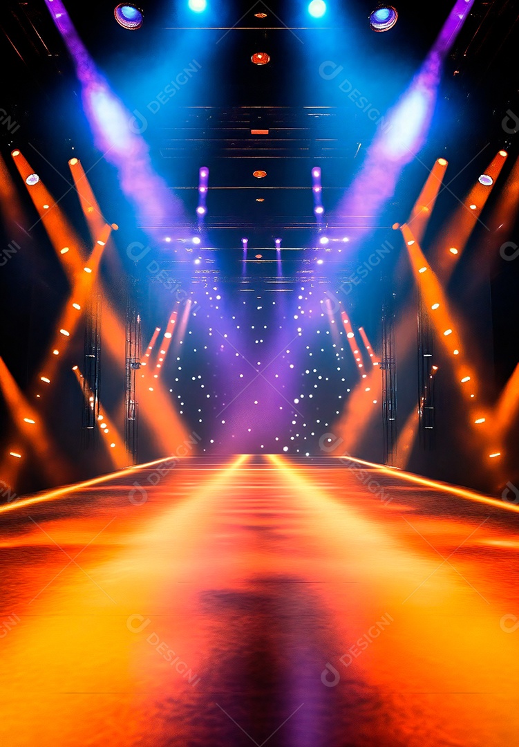 Cenário de Palco iluminado com luzes e fumaça